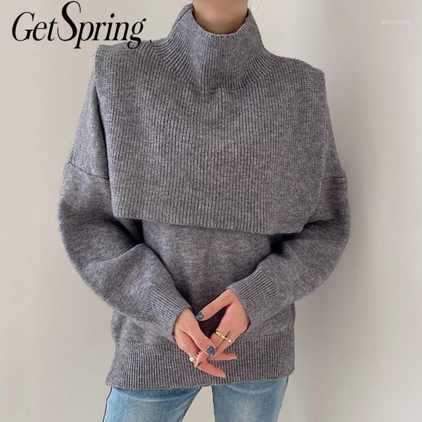 

getspring women sweater vintage v-neck women sweaters pullovers balck gray casual knitting sweater 2020 new fashion1, White;black