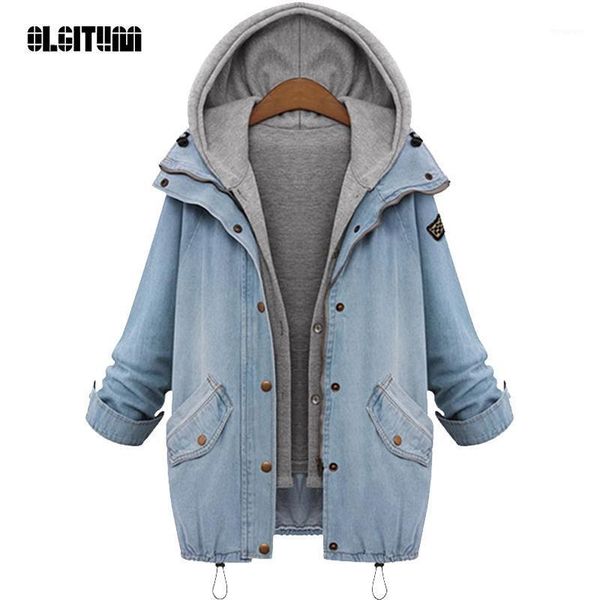 

2020 olgitum coat blue hooded drawstring trends pockets two piece outerwear women long sleeve buttons coat fashion jk2101, Black;brown