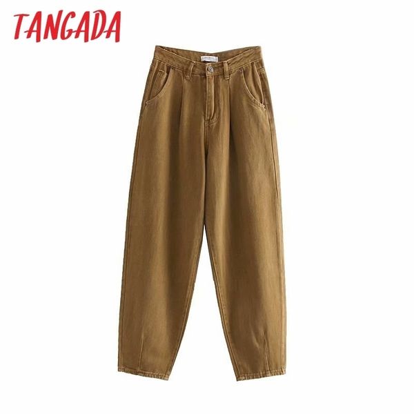 

tangada fashion women loose harm jeans pants boy friend style long trousers pockets zipper loose high street female pants 4m68 t200103, Blue