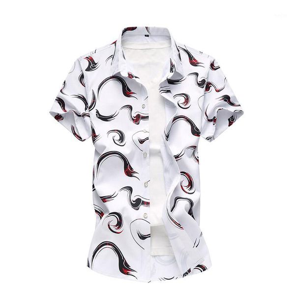 

new summer korea men shirts fashion printing male casual short sleeve button shirts cool breathable men's clothing 5xl 6xl1, White;black