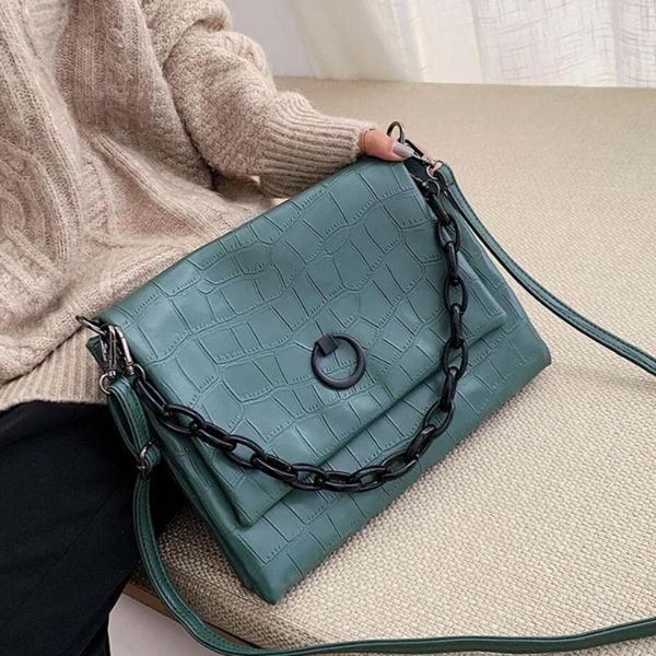 

vintage fashion chain tote bag 2020 new quality pu leather women's designer handbag crocodile pattern shoulder messenger bag