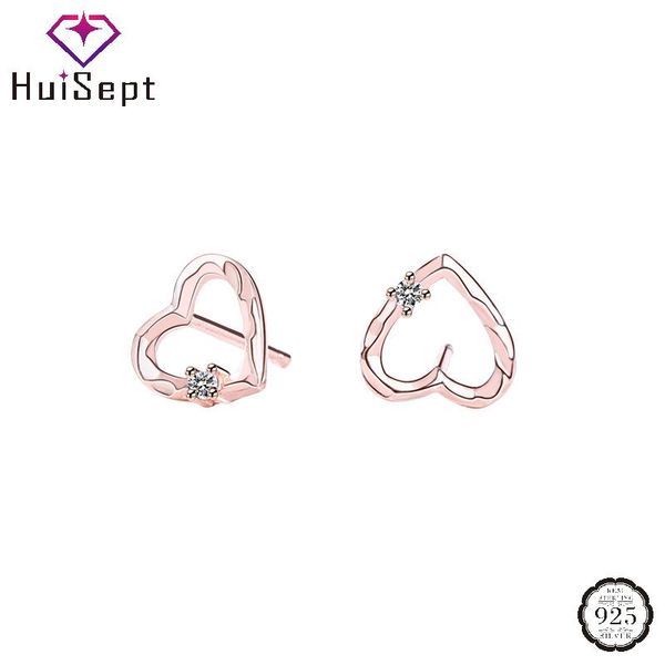 

huisept s925 silver jewelry earrings heart shaped zircon gemstone stud earring for women wedding engagement party accessories, Golden;silver