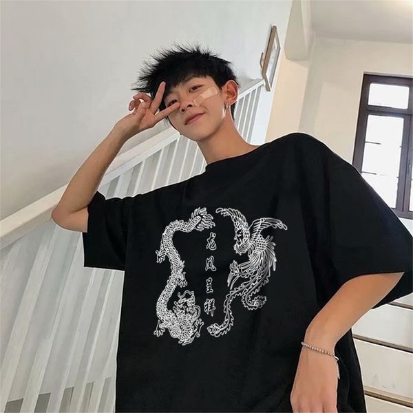 

sport streetwear men's t-shirt ulzzang harajuku vintage chinese ancient times dragon print t-shirt summer new loose casual women