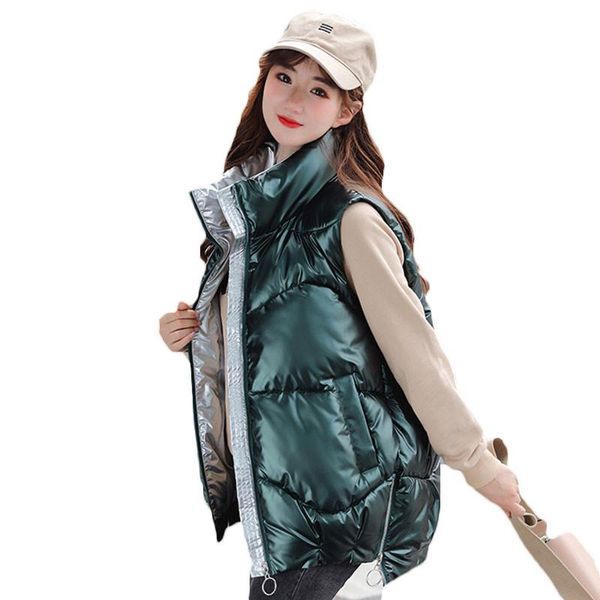 

autumn winter cotton vest jackets women's 2020 new korean loose shiny fashion stand-up collar short vest parkas outerwear m779, Black;white