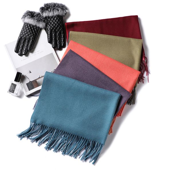 

new fashion cashmere scarves in double-sided two-color imitation female european and american solid colors can be used in autumn and winter, Blue;gray