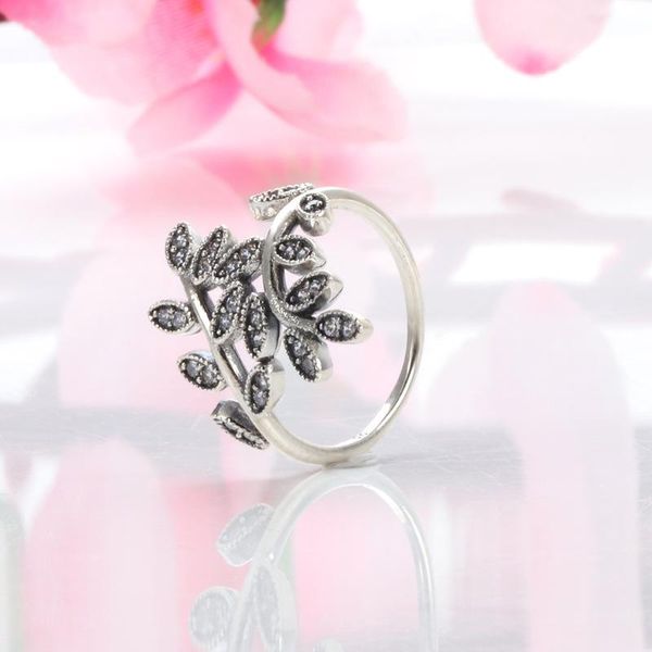 

authentic s925 sterling silver ring new sparkling elegant leaf stacking ring for women female original jewelry, Golden;silver