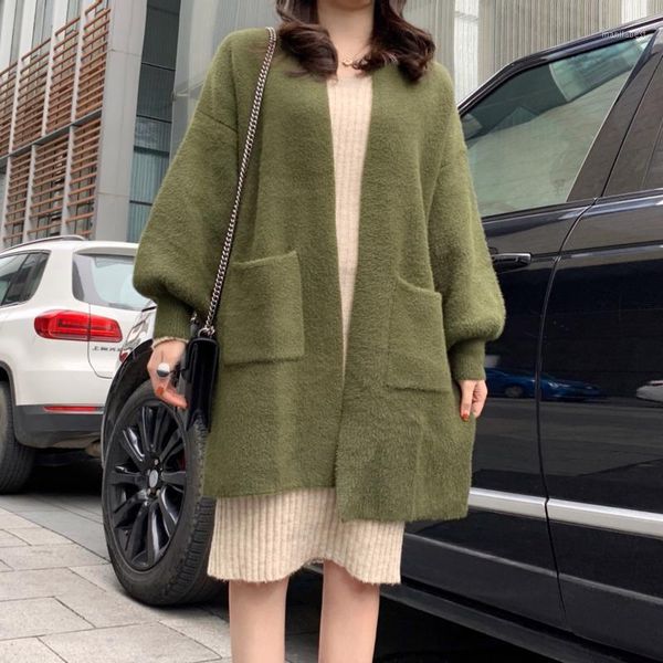 

abrigos mujer invierno 2020 winter jacket women v-neck oversize sweater coat cardigan outwear mujer chaqueta suéteres1, White