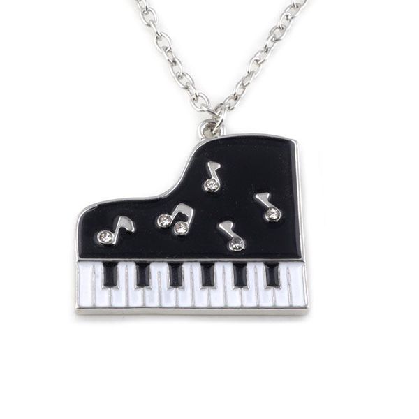 

rongji piano keyboard picture notes necklace crystal enamel pendant fahion jewelry, Silver