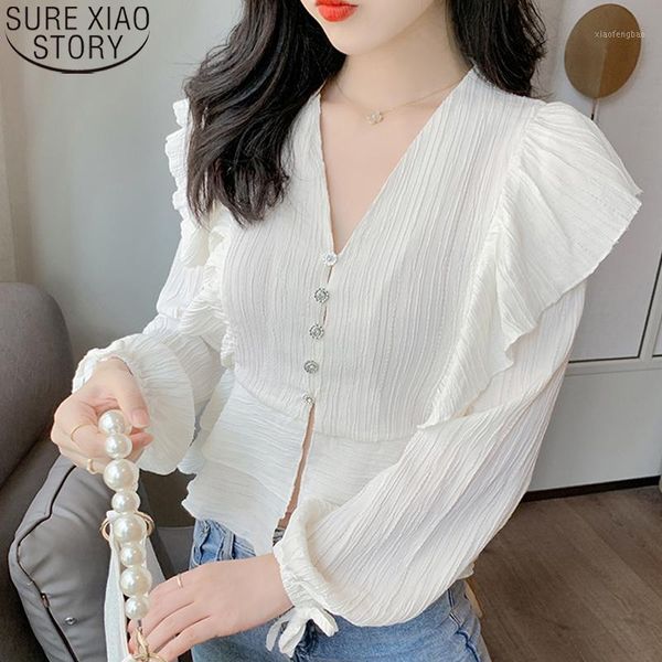 

fashion lace-up shirts women cardigan blusas 2020 autumn sweet womens and blouses chiffon shirt female casual clothes 105871, White