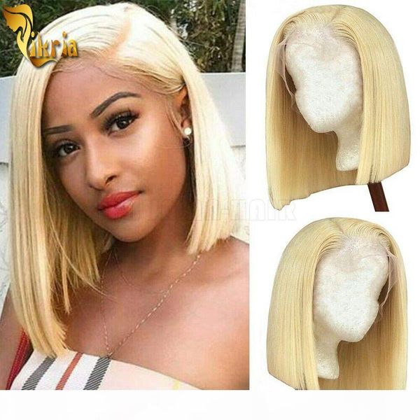 

silky straight 613 blonde short bob 13x4 lace front wig full lace human hair wig pre plucked natural hairline 130%~150% density 8~14 inches, Black;brown