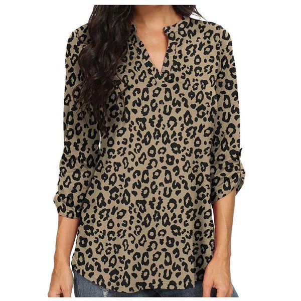 

women's blouses & shirts blouse women plus size fashion casual long sleeve v-neck printed autumn leopard print 2021, White