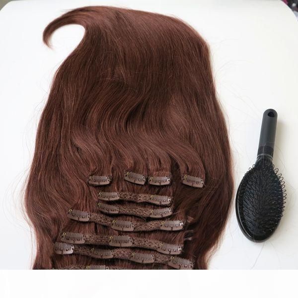

160g  22inch brazilian clip in hair extension 100% humann hair 33# remy straight hair weaves 10pcs set comb, Black;brown