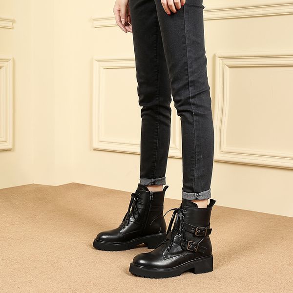 

boots 2021 women's shoes locomotive women british style autumn and winter, Black