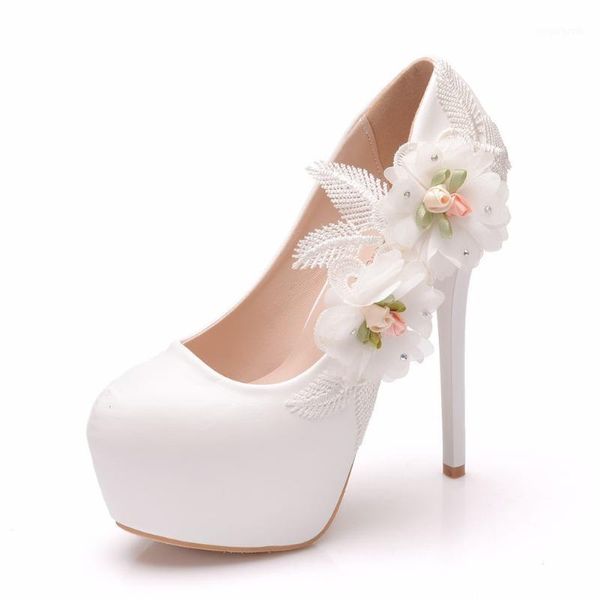 

dress shoes women sweet flower high heels womens round head platform white wedding bridesmaid 14cm thin heel pupms1, Black