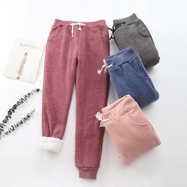 

snow wear 2019new women winter pant thick lambskin cashmere pants warm female casual pants loose harlan trousers high waist m2301, Black;white