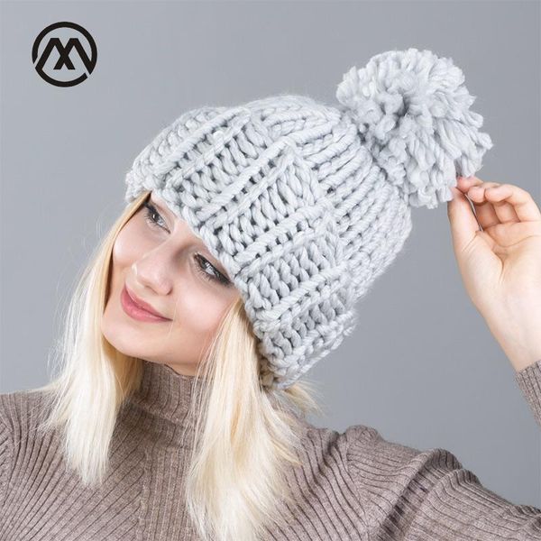 

wool fashion winter beanies warm hat warm soft skull knitting cap hats coarse for men women crochet caps, Blue;gray