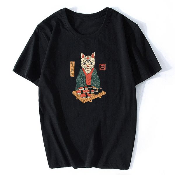 

смешные cute япония sushi cat graphic tees тенниска печать kawaii черный femme ulzzang мультфильм camisetas mujer толстовка с капюшоном hood