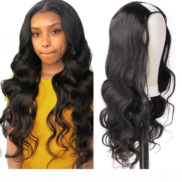 

body wave u part wig human hair wigs for black women brazilian remy 2x4 inch glueless human hair wig without glue sewing, Black;brown