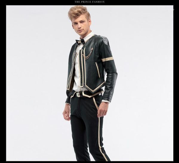 

men's male fashion custom autumn jacket men wedding ball leather jacket slim long sleeved 14060 custom-made1, White;black