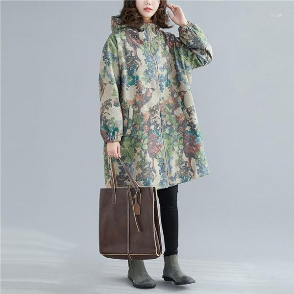 Frauen Unten Parkas Plus Größe Vintage Print Floral Für Frauen Winter Mantel Mit Kapuze Zipper Taschen Lose 2021 Chinesischen Stil warme Parkas1