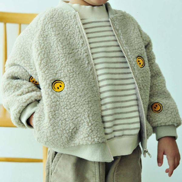 

2020 children's new boys' year's and girls' thickened cardigan embroidered plush warm et, Black