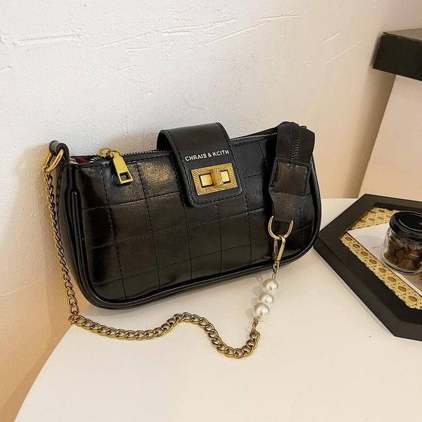 

shoulder bags soft pu leather women luxury designer lady classic plaid crossbody spearl chain messenger bag