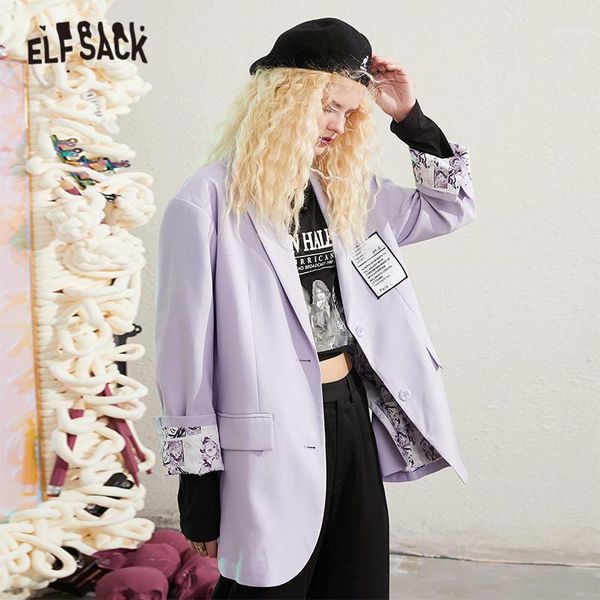 

elfsack lavender solid single breasted korean blazer women jacket 2020 autumn elf pure causal feminism oversize daily outwears1, White;black