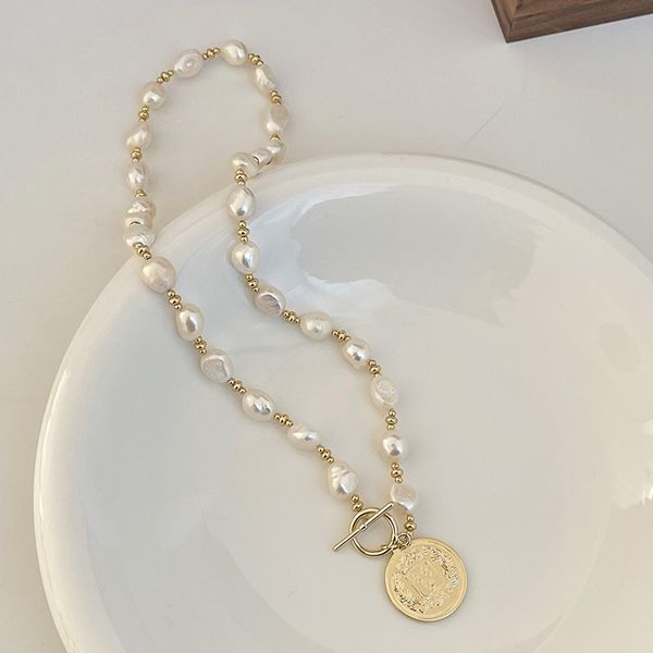 

afshor goth baroque pearl coin portrait pendant necklace for women vintage layer link chain necklace punk new fashion jewelry 2022, Silver