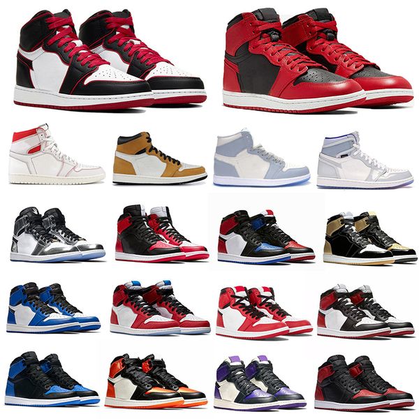 

new 1 high og boots shoes 1s mid chicago royal toe metallic gold pine green black unc patent men women sneakers trainers 36-46, White;red