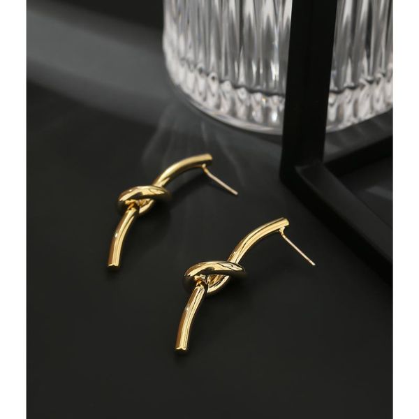 

stud ymyw statement metal knotted long earrings exaggerated copper gold-color party fashion jewelry accessories for women bijoux, Golden;silver