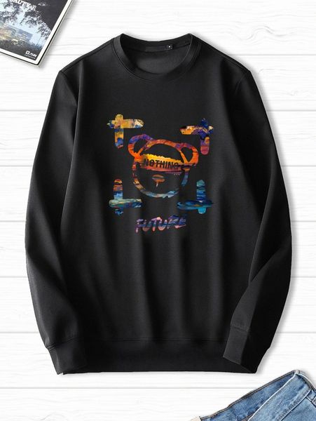 

men cartoon & letter graphic sweatshirt e0eb#, Black