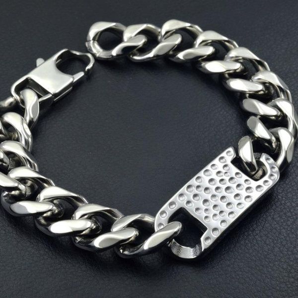 

13mm width chain mens boys stainless steel bracelet chain gift promotion jewelry, Black
