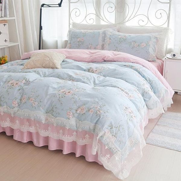 

korean princess bedding set cotton 4pcs girl lace duvet cover set bed sheet pillowcases wedding bedclothes linen king  size1