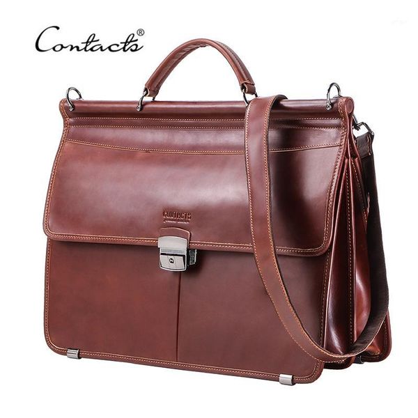

contact's casual men lapbag for 15.6" business men briefcase genuine leather messenger shoulder bags male tote bag bolsas1