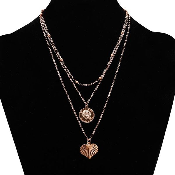 

chains arrived small alloy beads hearts portrait coin necklaces & pendants for women 3 layer clavicle chain jewelry accessories, Silver