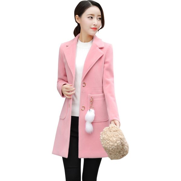 

solid color long section new autumn and winter women's body slim warm woolen coat al190507, Black