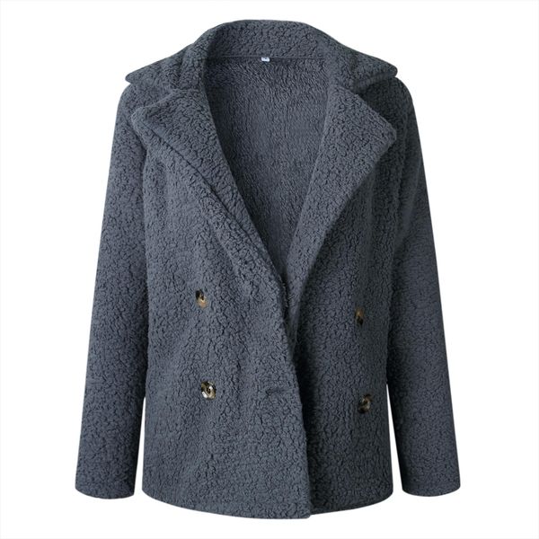 

plus size women autumn winter coat lapel pocket button long sleeves warm solid color woolen outwear jacket 2020 arrival, Black