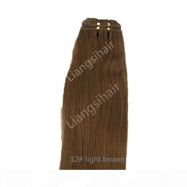 

brazilian hair weave grade 6a 100g 1pcs 18" 12# light brown weft extensions brazilian virgin human hair 100% human hair extensions, Black
