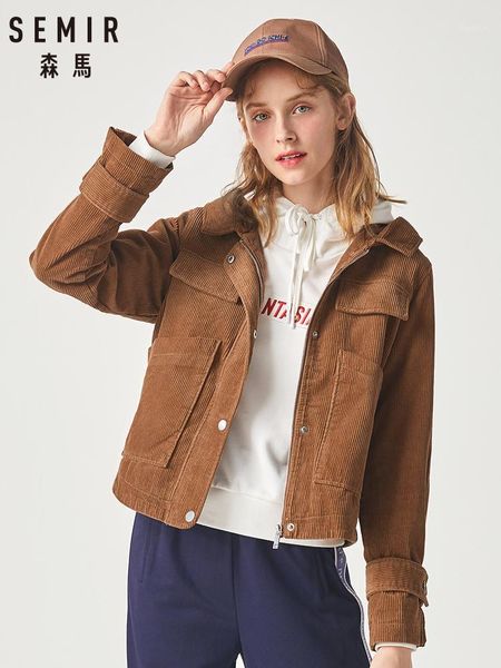 

semir jacket women 2020 winter new corduroy hooded jacket korean version retro trend ins short coat for woman1, Black;brown