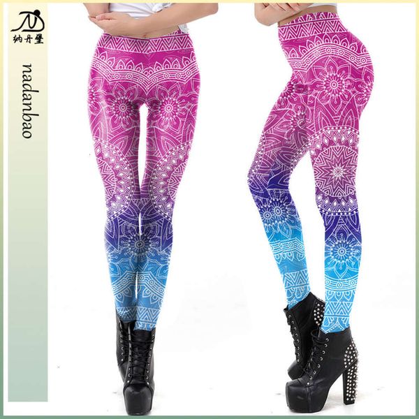 

elastic popular datura 3d printing fashion tight yoga pants, Black
