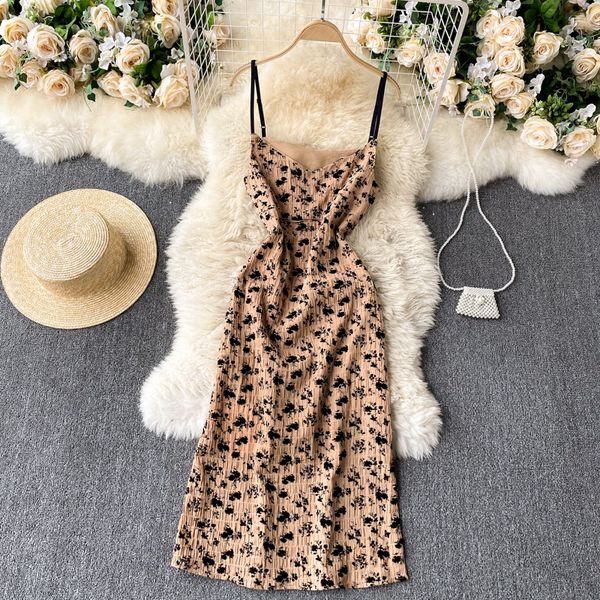 

2021 new retro-printed singer in woman's dress low-sleeveless v-down sleeves dressed bohemian summer vacation beach ynzr, Black;gray
