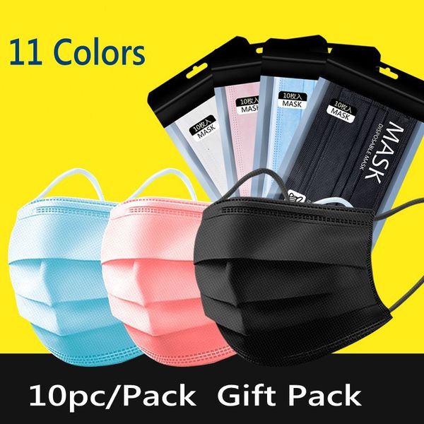 

10pc/pack 11 colors disposable face mask factory direct sale colorful breathing 3-layer face mask fast shipping