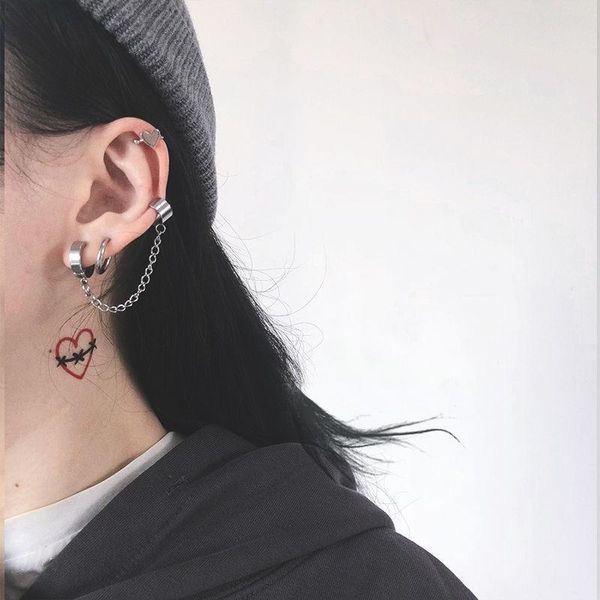 

dangle & chandelier 1pc retro hip hop punk harajuku earrings chain tassels long drop stainless steel streetwear men jewelry, Silver