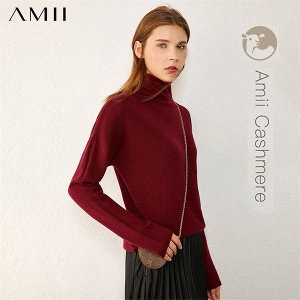 

amii minimalism autumn winter sweaters for women fasion wool&cashmere100% new solid turtleneck sweater women's sweater 12070542 201223, White;black