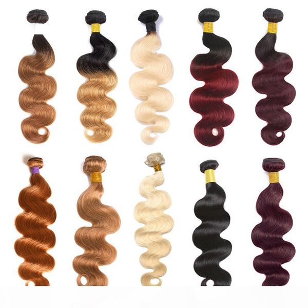 

10a brazilian human hair bundles with closure ombre color hair extensions 3bundles with t1b 99j body wave straight hair, Black