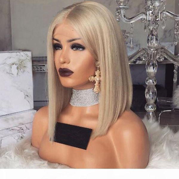 

natural simulation human hair blonde lace front wig deep part 13x4 short bob synthetic wigs preplucked for black women