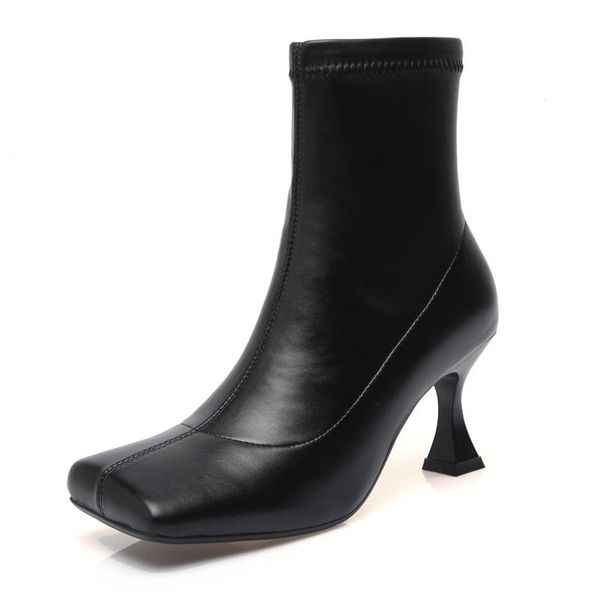 

new fashion high quliaty women autumn winter ankle boots shoes high heels square toe zipper black white short boots 34-40