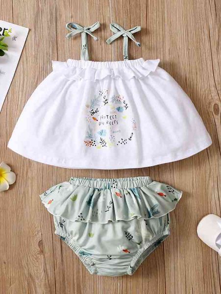 

baby girl plants ruffle cami & shorts she, Blue