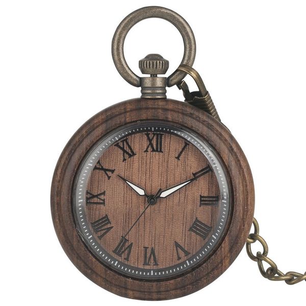 Classict marrone ebano orologio da taschino al quarzo da uomo puntatori luminosi cassa in legno orologio da donna con ciondolo quadrante grande regalo taschenuhr nuovo T200502