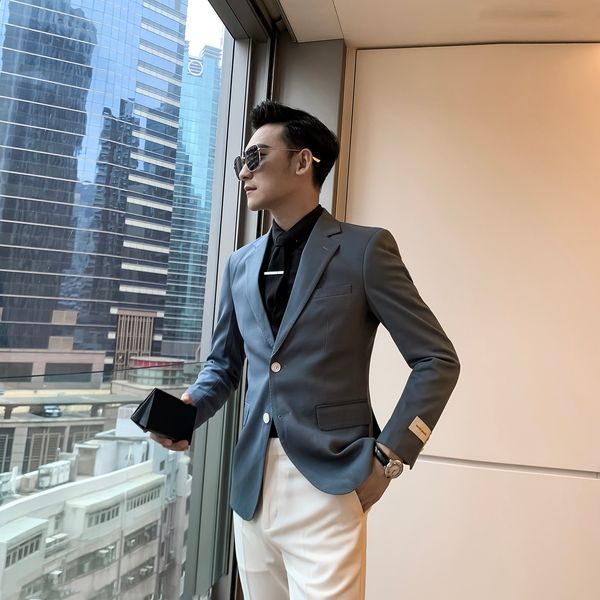 

daio mens spring and summer solid sky blue slim single breasted blazer for men's singles